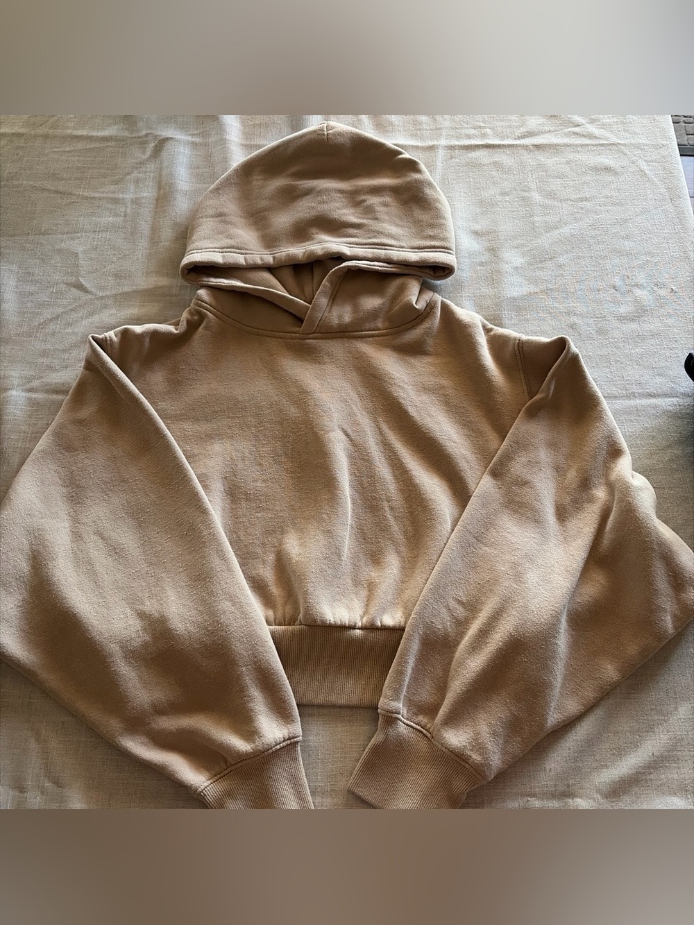 0058-Women's Cropped Hoodie Sweatshirt - Beige